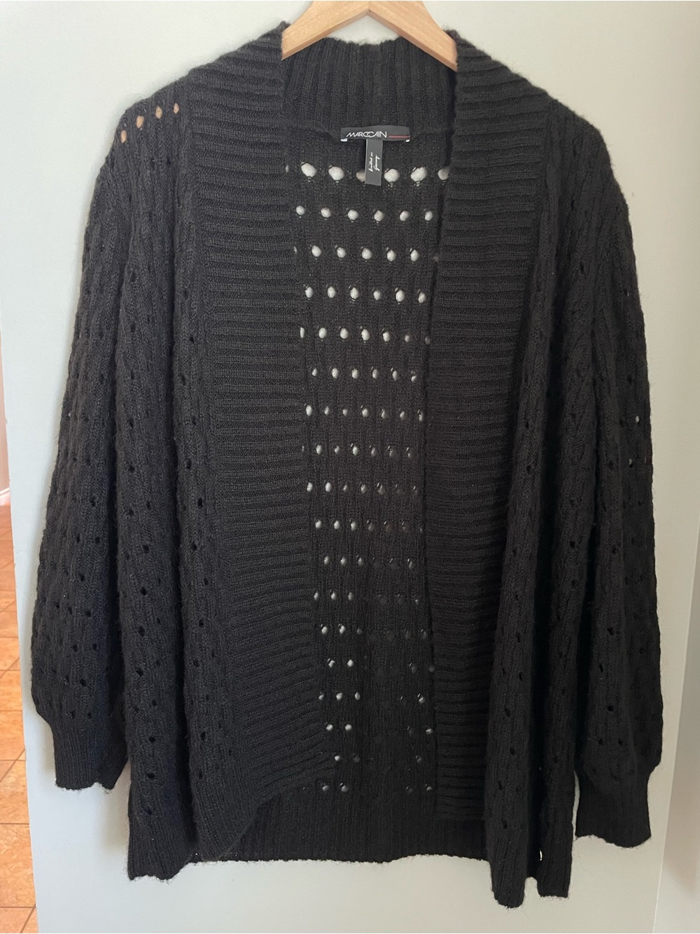 Marc Cain Black Mohair Alpaca Blend Open Knit Cardigan Size Large 10-12
